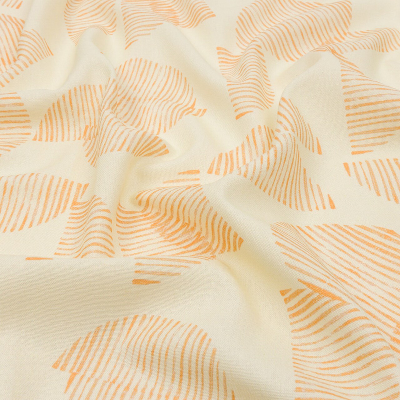 1 Yard Linen and Rayon Woven White and Orange Striped Circles Fabric